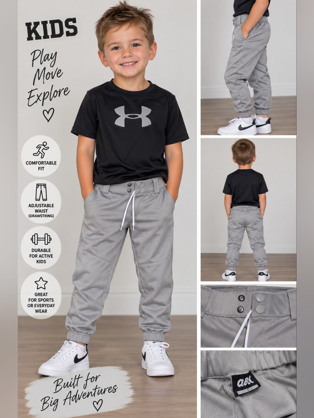 QBK boys 2T grey baseball athletic pants #28 - Picture 1 of 3